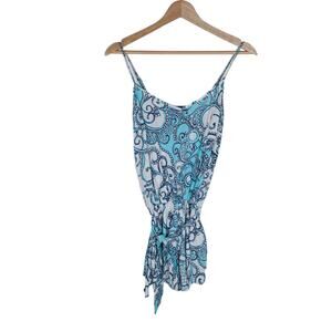 Lilly Pulitzer Deanna Romper Short XS Blue Paisley Printed Scoop Neck Tie Waist